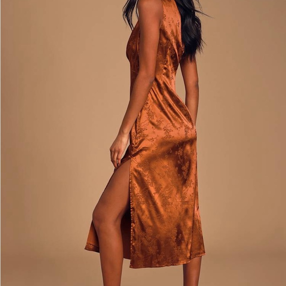 Lulu's Copper Satin Slip Midi Dress - Picture 2 of 8